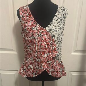 CAbi Small #5730 Floral V-Neck Blouse in Red and Black    
A